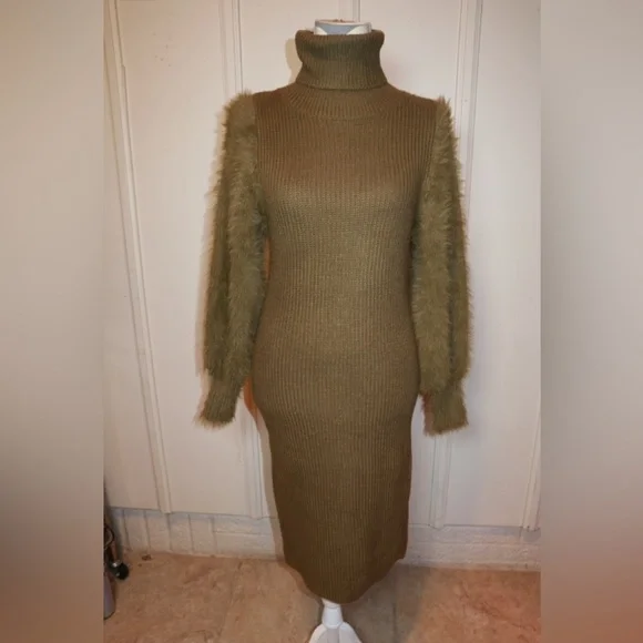 Net. 153 | Dresses | Classic Fuzzy Sweater Dressolive Size Small | Poshmark